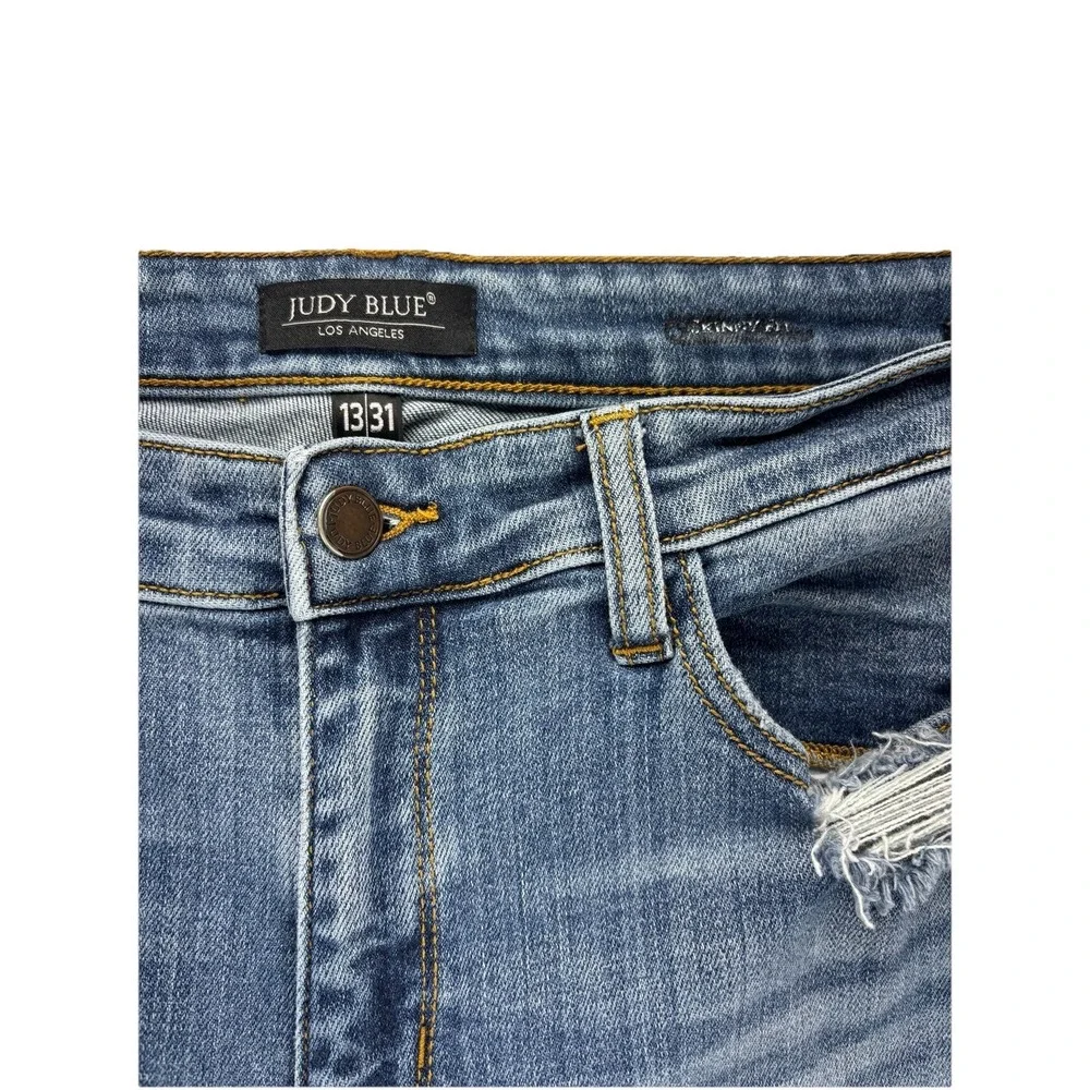Judy Blue Jeans Womens 13/31 Light Wash Distressed Raw Hem Skinny Casual Stretch - Picture 2 of 12